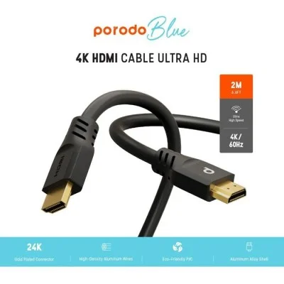 Porodo Blue 4K-60Hz HDMI Cable Ultra HD 2m- Black